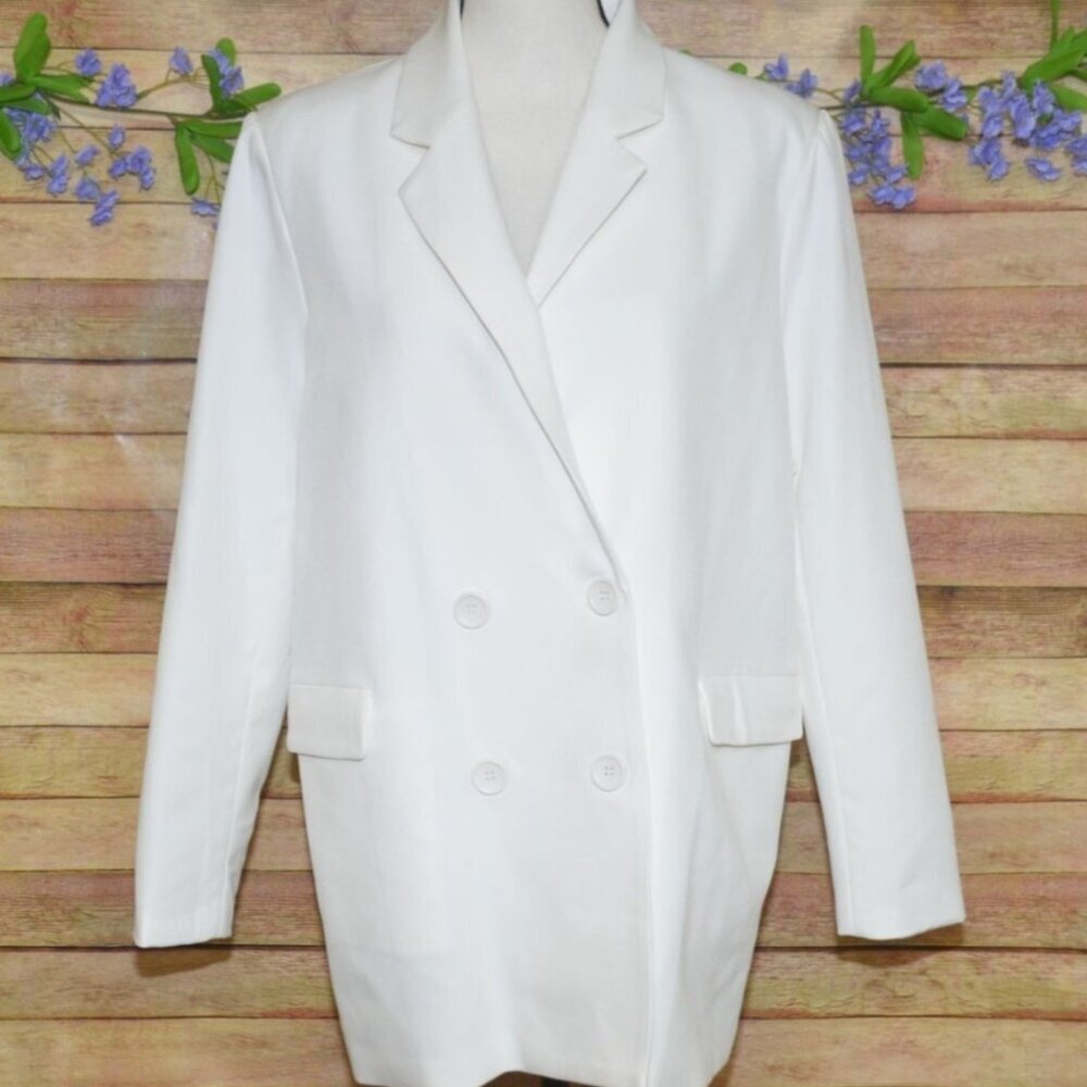 M.N.I. Ladies M White Double Breasted Blazer Jacket Stretch Career Office